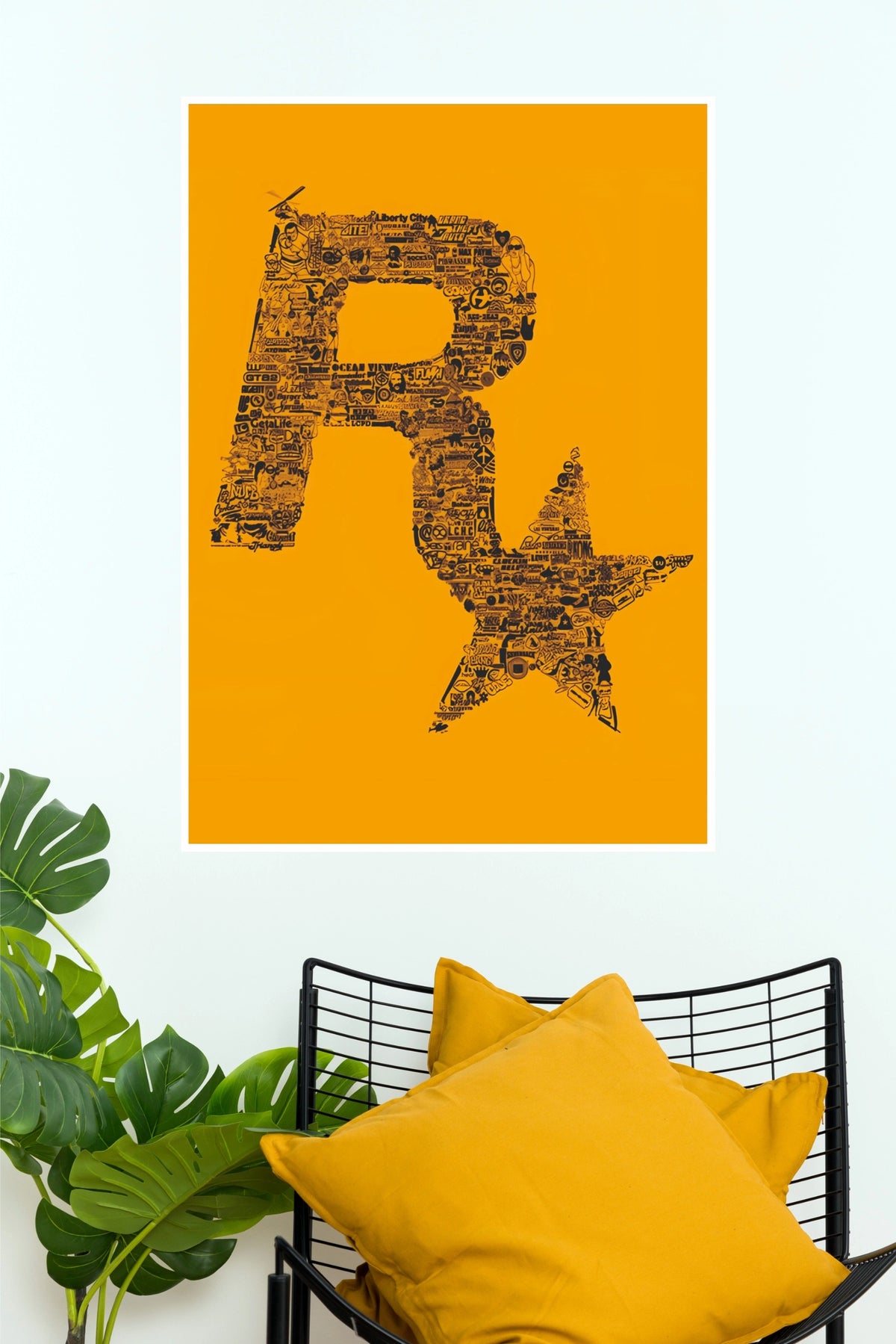 Rockstar Games Yellow Symbol Collage Poster  (Game Posters)
