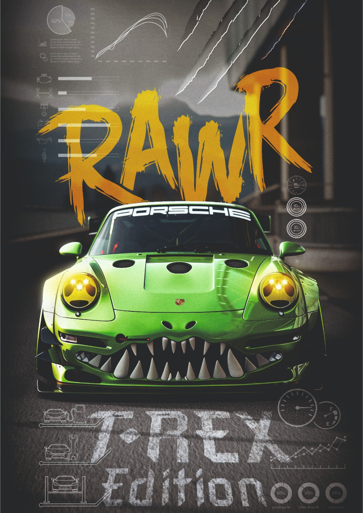 Porsche RAWR T-Rex Edition Poster | Custom GT3 Wall Art & Decor (Game Poster)