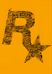 Rockstar Games Star Collage Poster | Orange Gaming Wall Art (Game Poster)