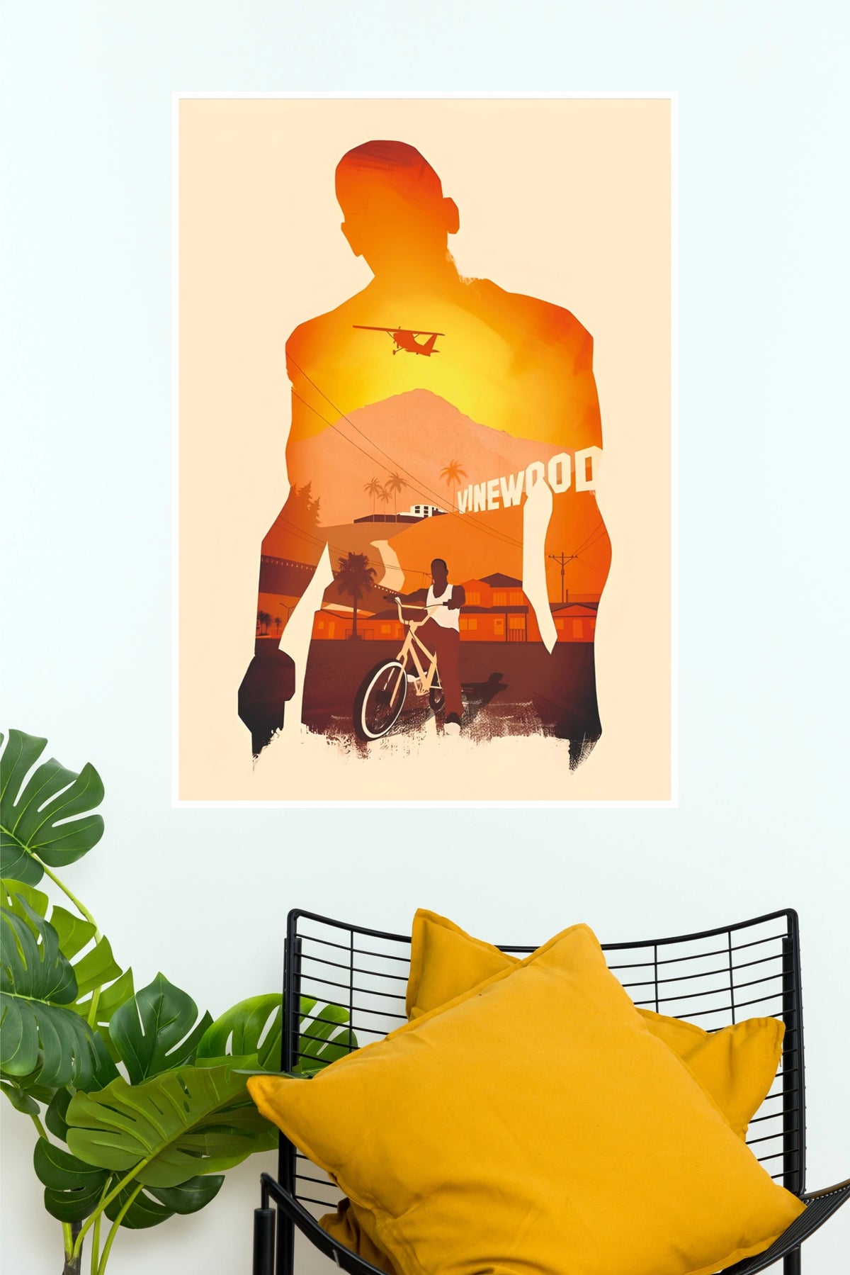 GTA San Andreas Minimalist Silhouette Poster - Double Exposure Los Santos Gaming Wall Art Print (Game Posters)