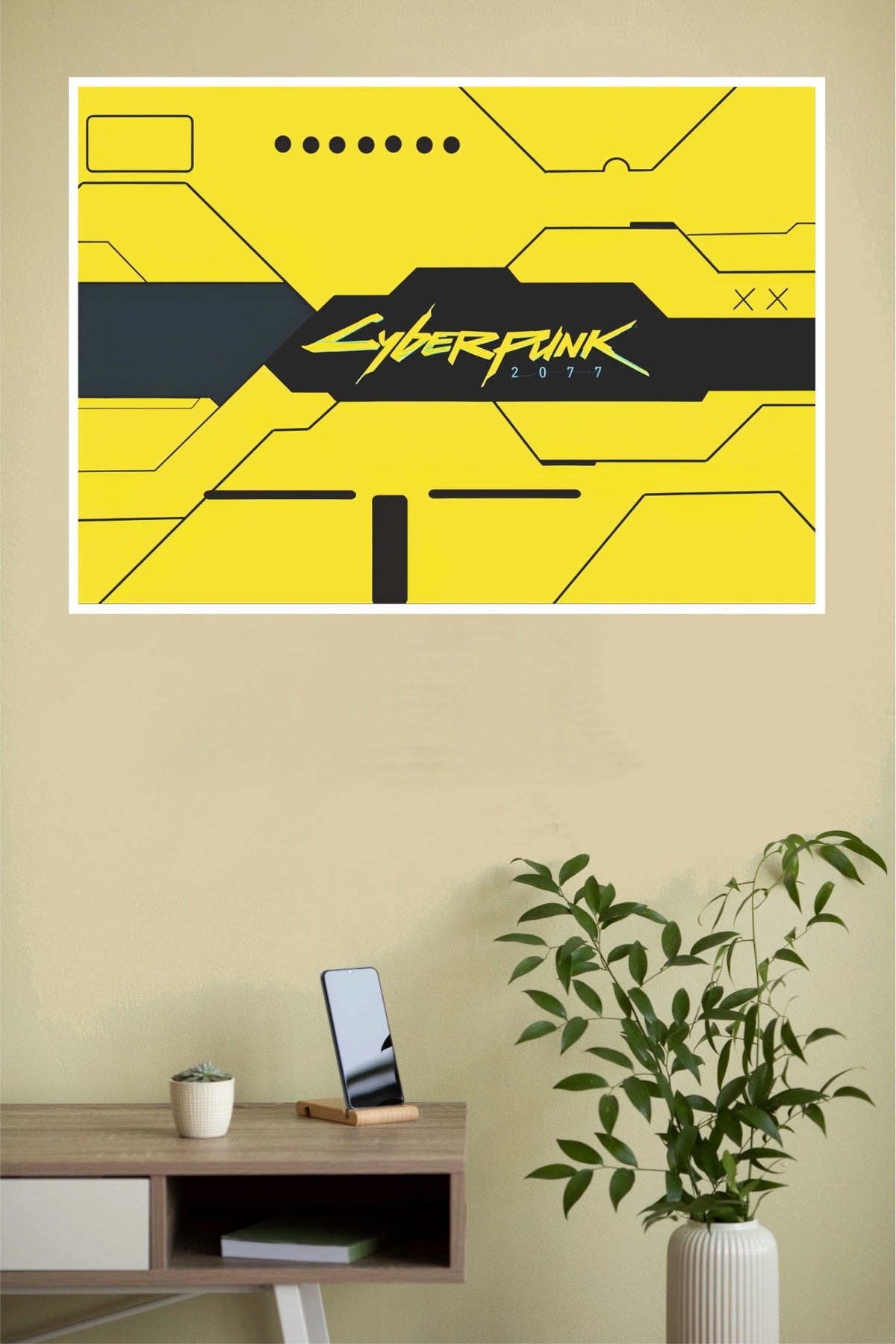Cyberpunk 2077 Minimalist Yellow HUD Wall Art Poster (Game Posters)