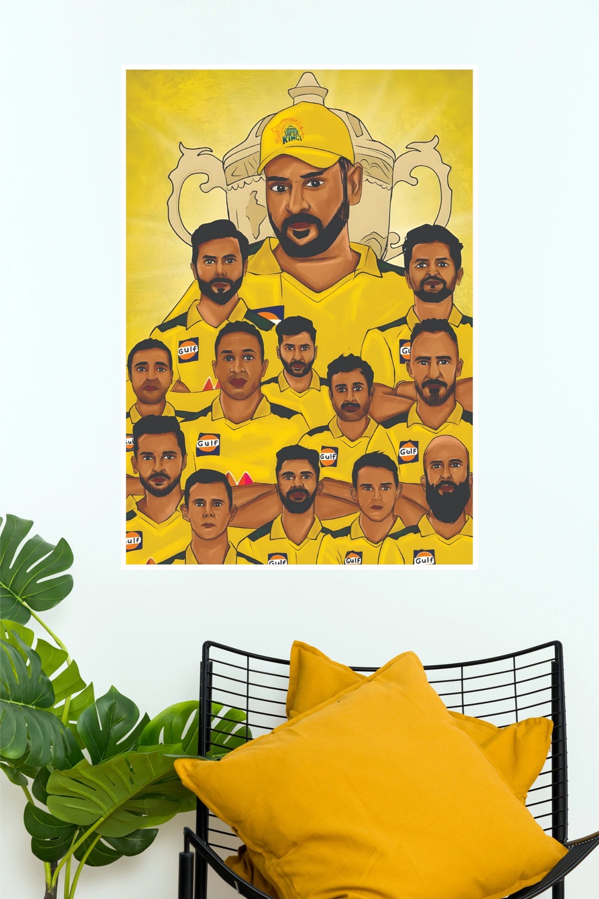 Champions Yellow Cricket Team Poster – Premium Cricket Wall Artt(Cricket Poster)