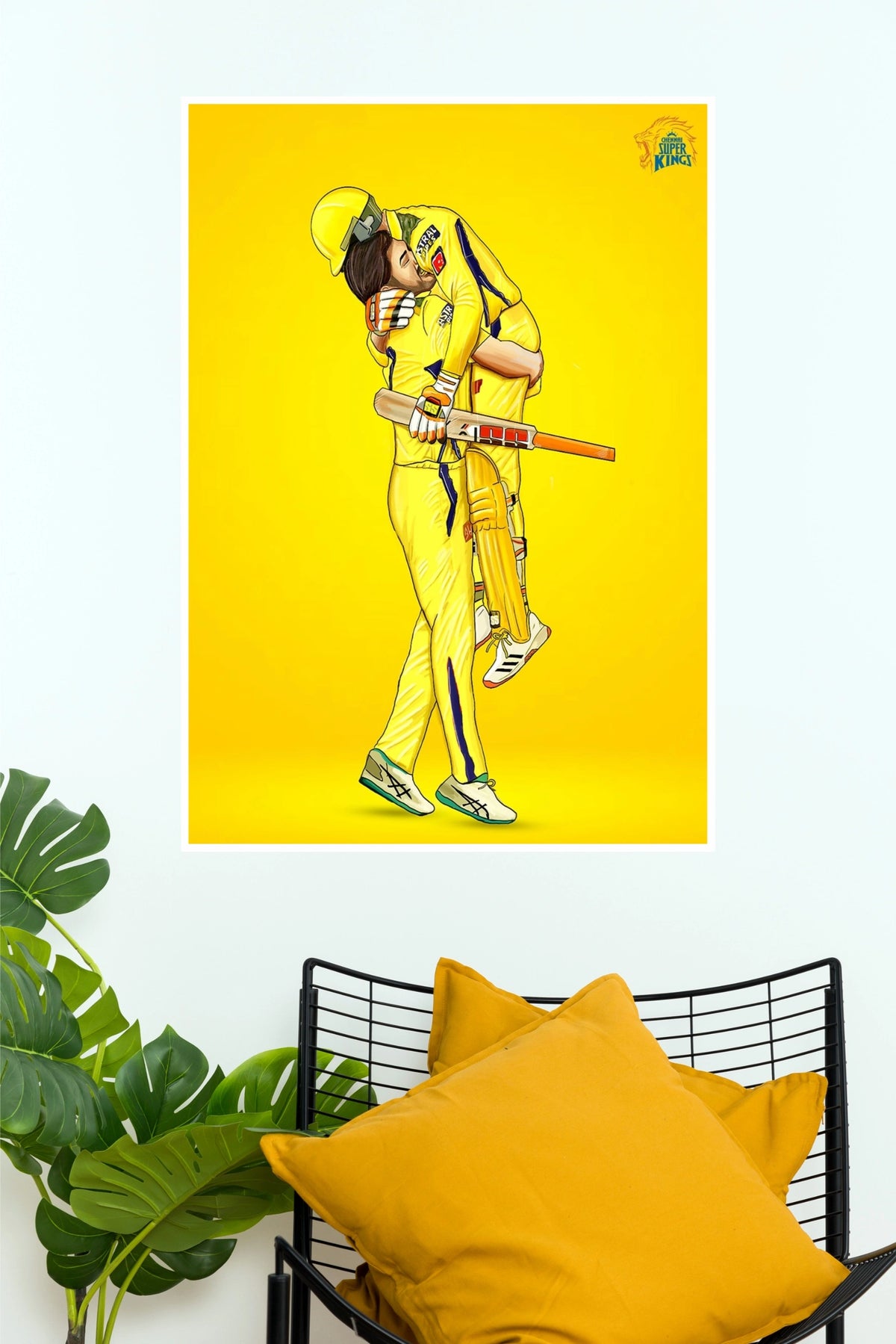 MS Dhoni & Ravindra Jadeja CSK Victory Hug Yellow Poster  (Cricket Posters)