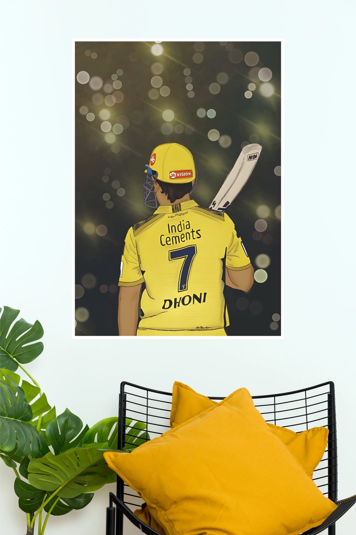 MS Dhoni No 7 CSK Back View Bokeh Art Poster  (Cricket Posters)