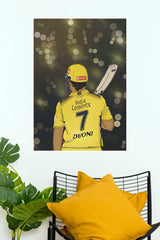 MS Dhoni No 7 CSK Back View Bokeh Art Poster  (Cricket Posters)