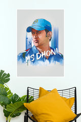MS Dhoni Team India Blue Cap Vector Illustration Poster (Cricket Posters)