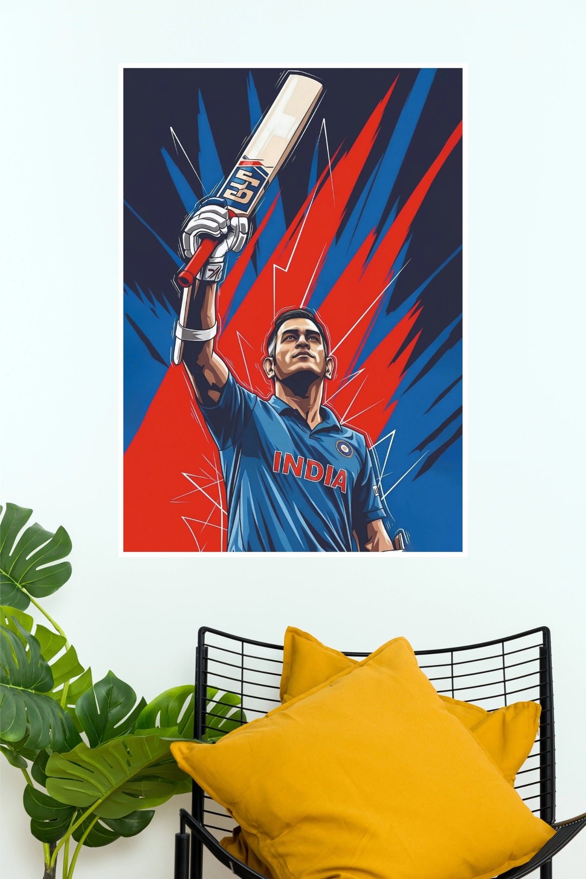 MS Dhoni Raised Bat Victory Celebration Graphic Poster  (Cricket  Posters)