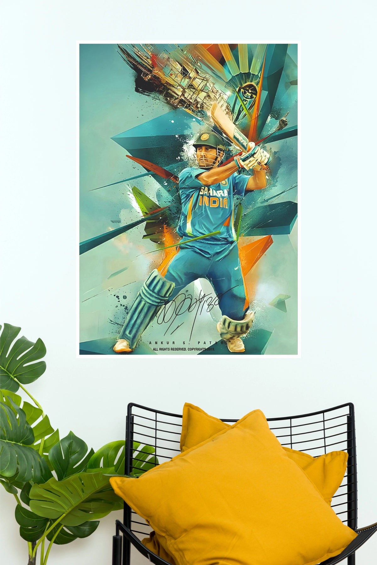 MS Dhoni World Cup Winning Helicopter Shot Graphic Poster  (Cricket  Posters)