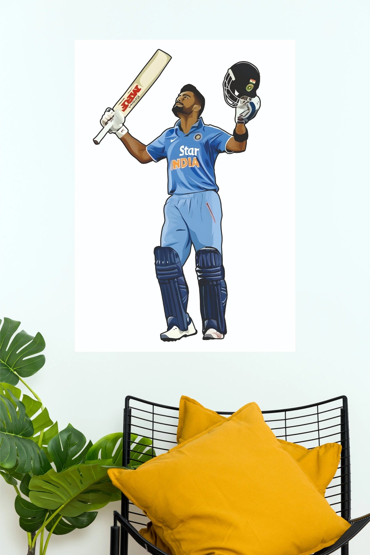 Virat Kohli Helmet Raised Power Pose Vector Art Poster  (Cricket  Posters)