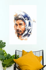 Jasprit Bumrah Skyline Striker Action Portrait Art Poster   (Cricket Posters)