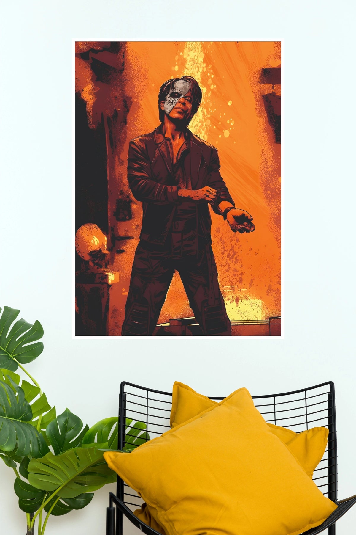 Masked Action Hero – Fire & Shadow Cinematic Wall Poster  (Bollywood Poster)