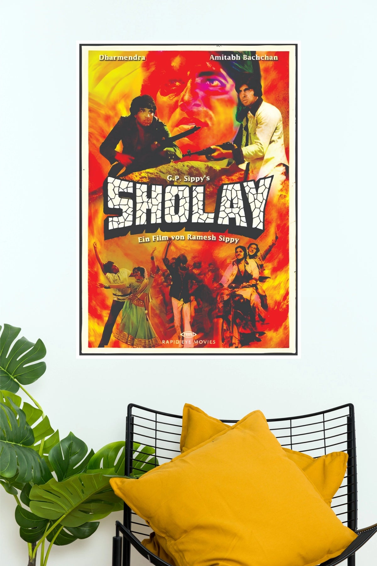 Sholay 1975 Movie Poster | Amitabh Bachchan & Dharmendra Bollywood Wall Art  (Bollywood Poster)