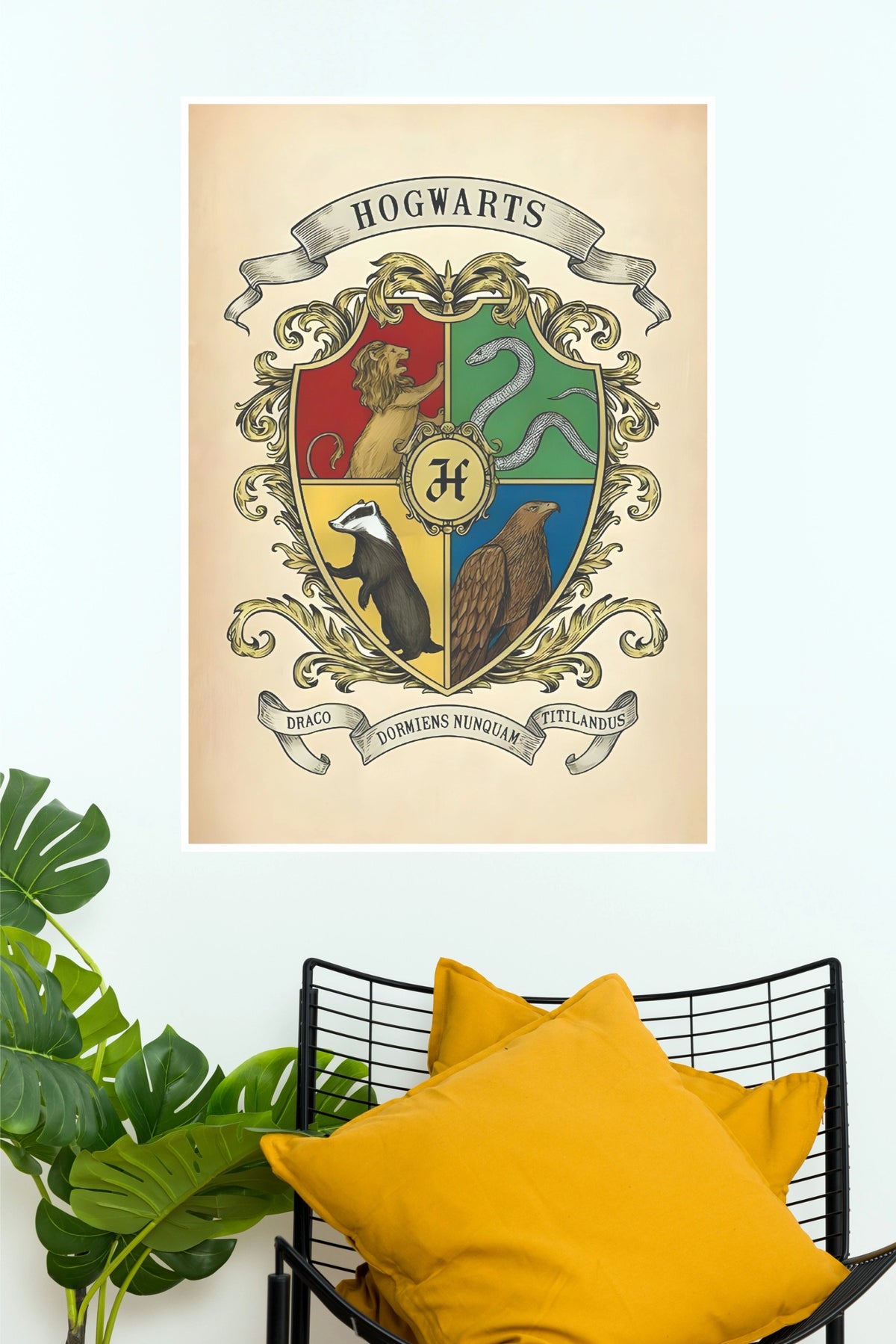 Hogwarts House Crest Printed Fabric – Magical Wizarding Theme Design   (Hollywood poster )