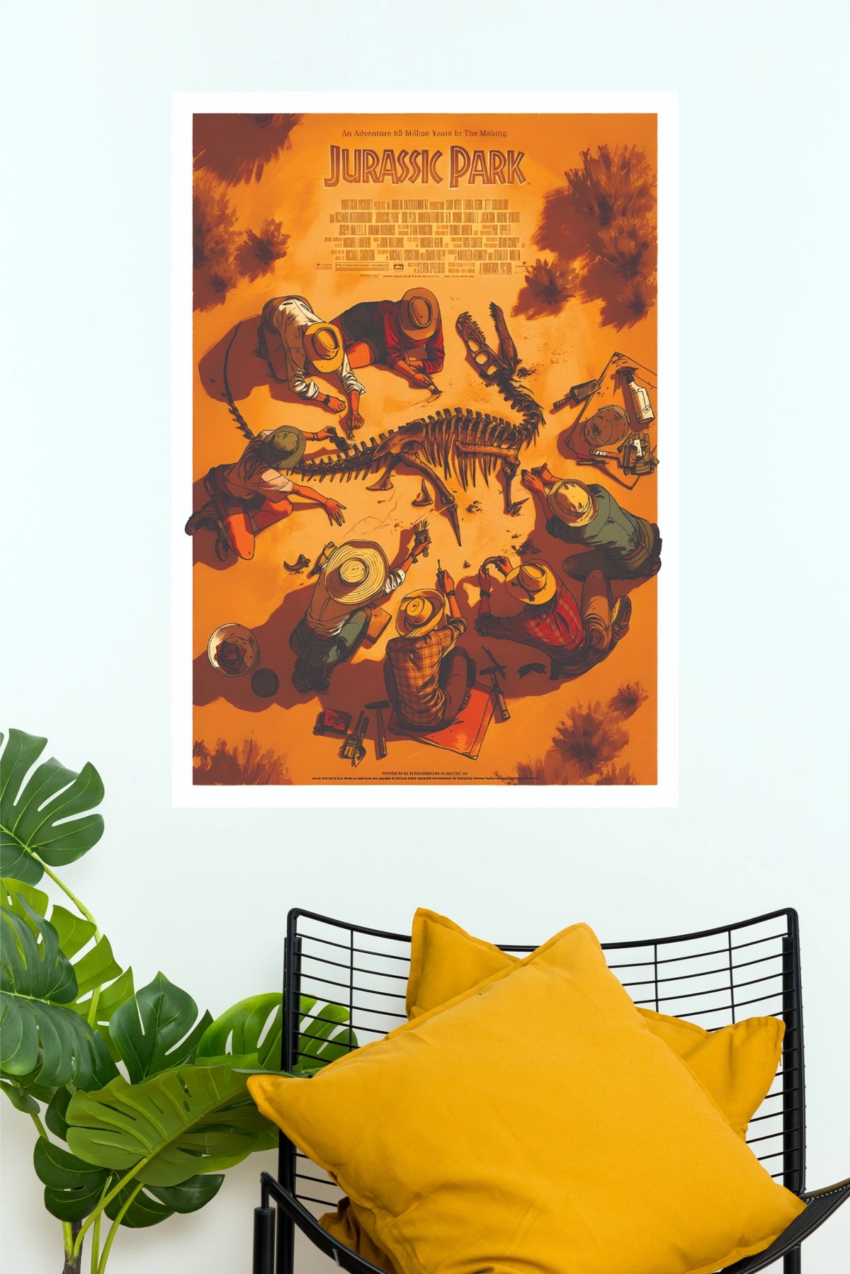 Jurassic Park Dinosaur Fossil Poster – Vintage Orange Adventure Wall Art (Hollywood Poster)