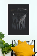 John Wick Car & Silhouette Poster – Black Minimalist Movie Wall Art (Hollywood Poster)
