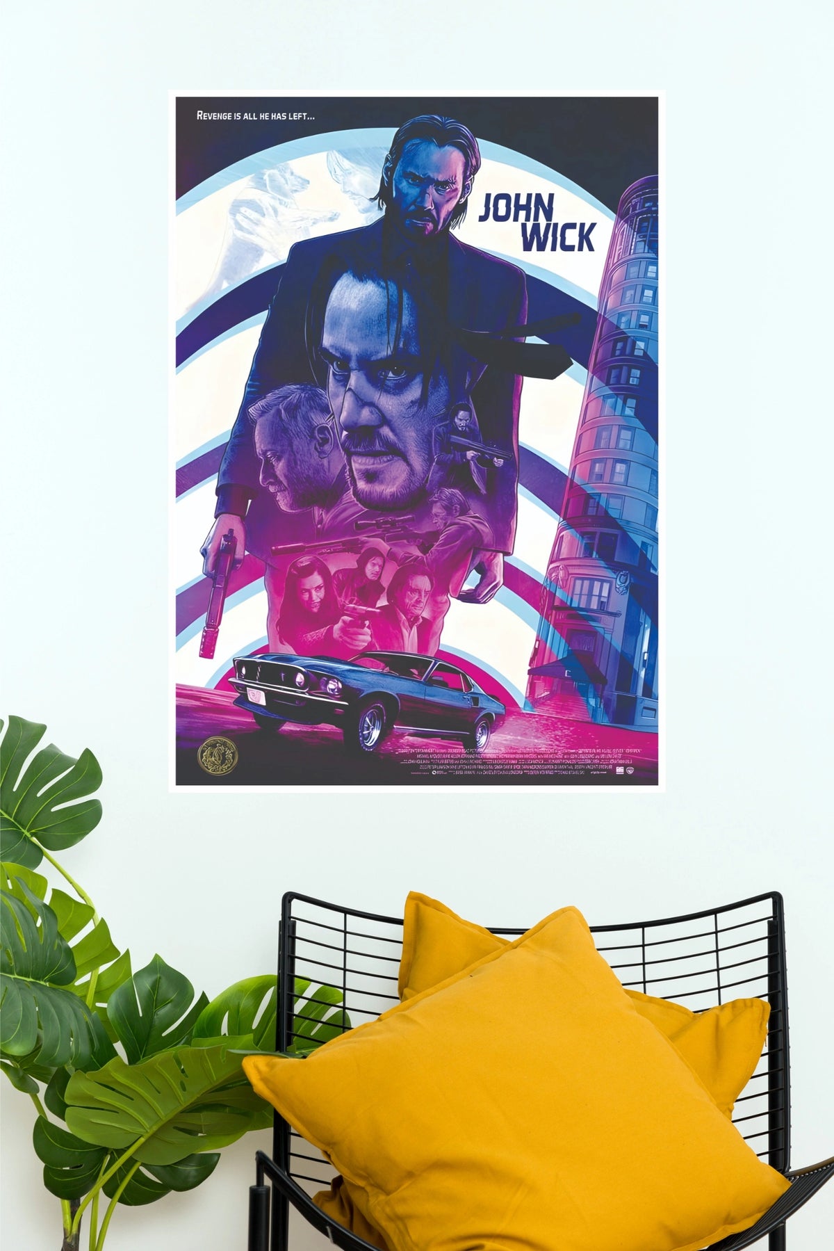 John Wick Cinematic Action Poster – Blue & Pink Digital Wall Art (Hollywood Poster)