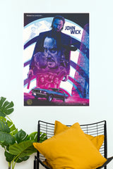 John Wick Cinematic Action Poster – Blue & Pink Digital Wall Art (Hollywood Poster)