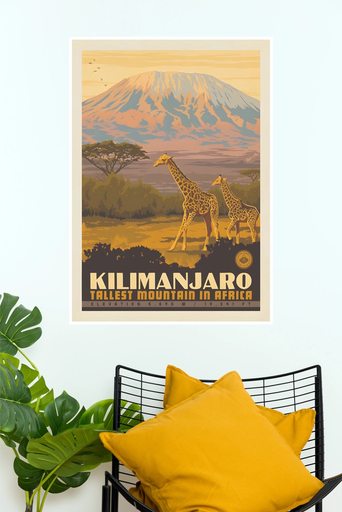 Mount Kilimanjaro Giraffe Vintage Travel Poster – African Safari Wall Art (Hollywood Poster)