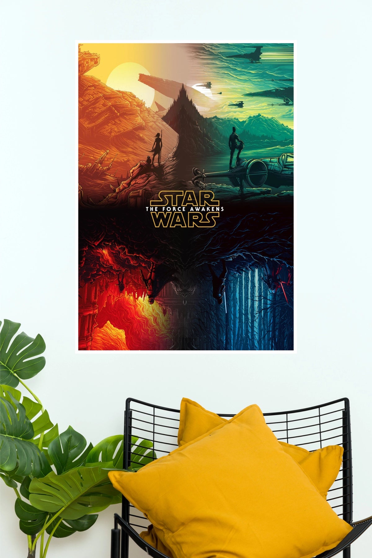 Star Wars: The Force Awakens Split Landscape Illustrated Paper Poster  (Hollywood Poster)