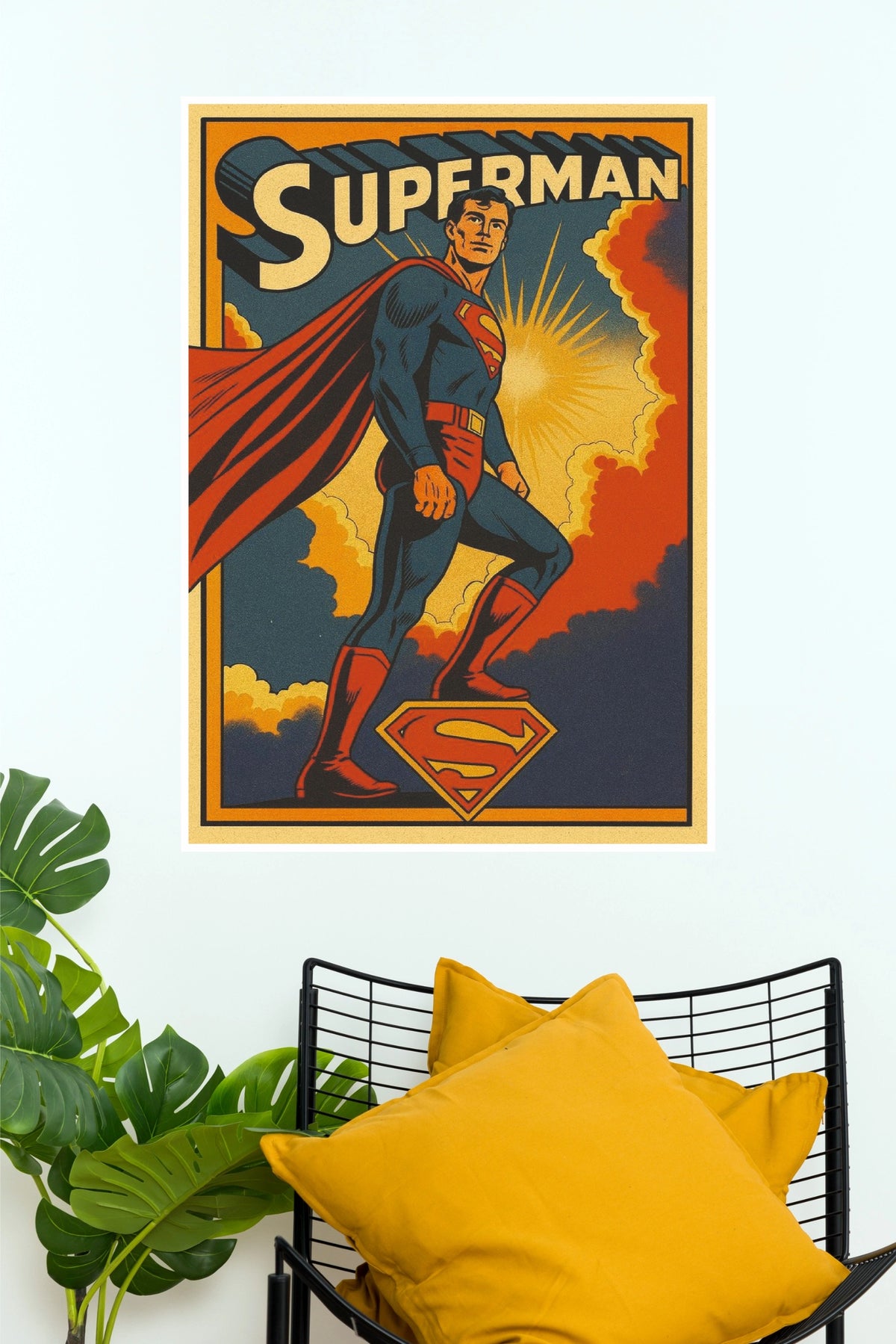 Classic Superman Vintage Comic Style Paper Posterv  (Hollywood Poster