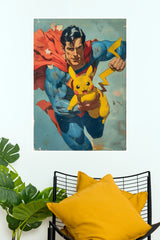 Superman and Pikachu Retro Mashup Graphic Paper Poster (Hollywood Poster)