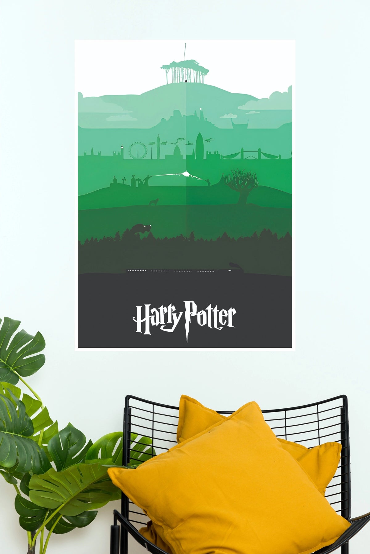 Harry Potter Green Minimalist Layered Landscape Paper Poster (Hollywood Poster)