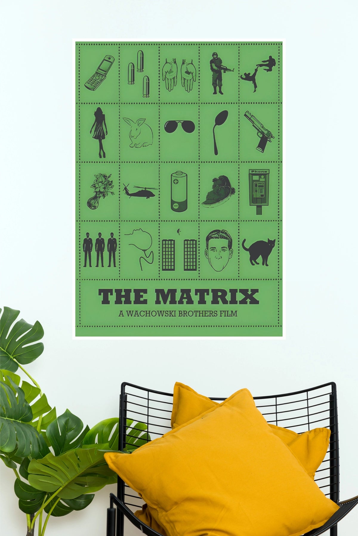 The Matrix Minimalist Pictogram Movie Poster – Sci-Fi Grid Icon Wall Art Print (Hollywood Poster)
