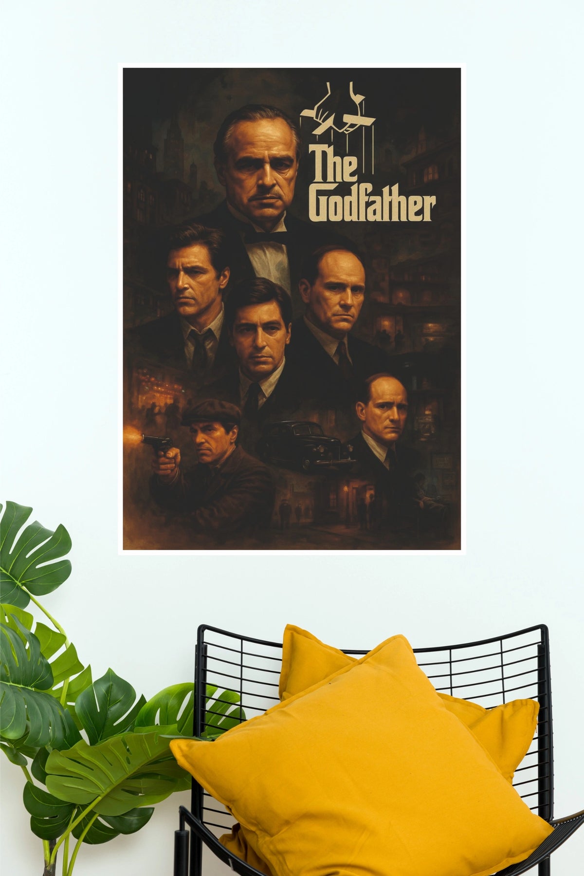 The Godfather Illustrated Ensemble Movie Poster – Vito Corleone & Family Wall Art Print (Hollywood Poster)