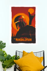 The Mandalorian Retro Sunset Wall Art Poster  (Series  Poster)