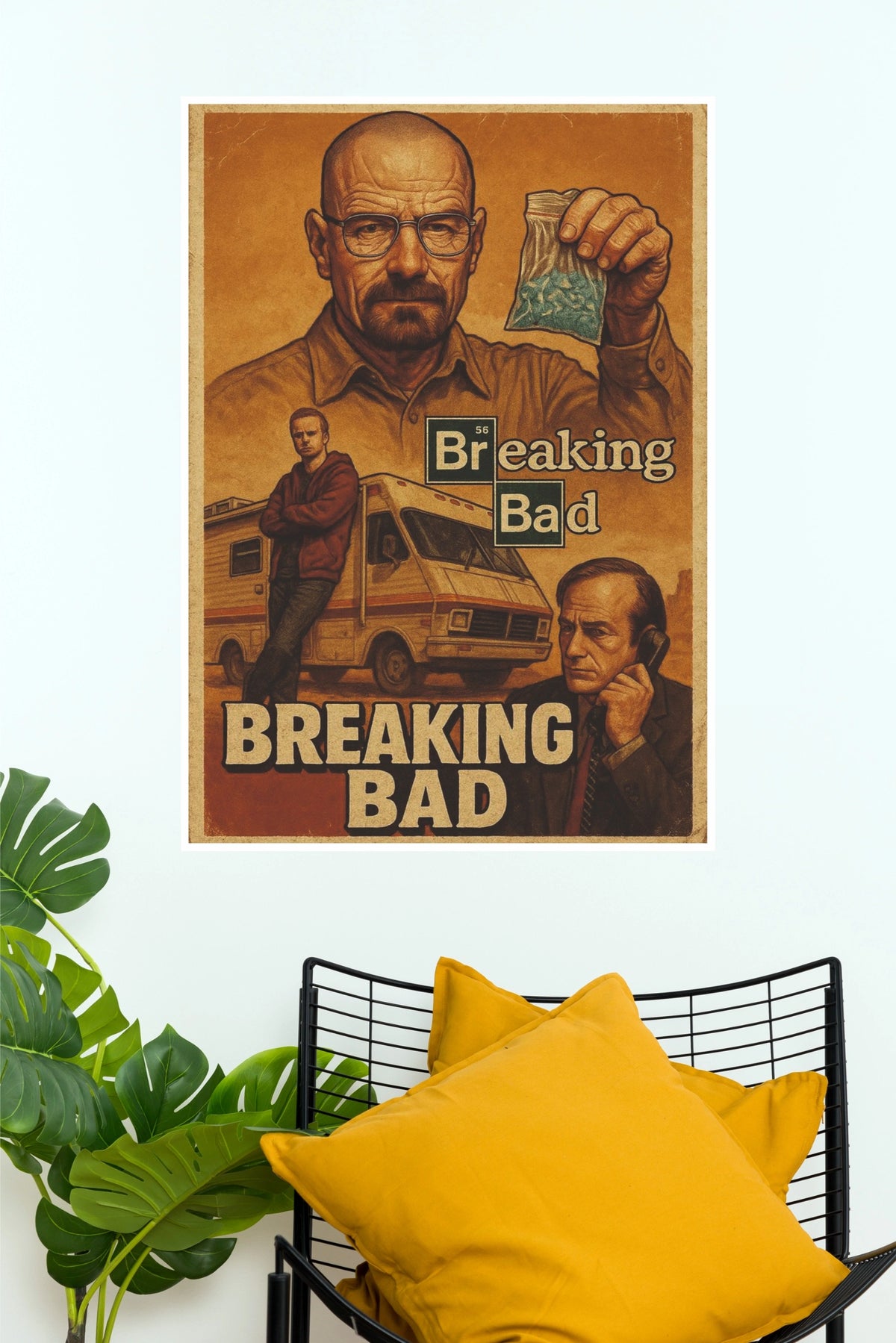 Breaking Bad Vintage Retro TV Series Poster – Walter White & Jesse Pinkman Wall Art   (Series  Poster)