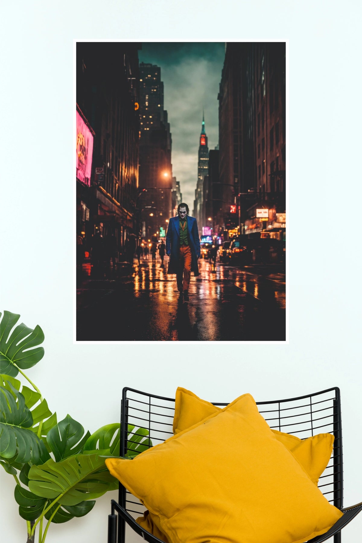 Dark Joker-Inspired Rainy City Street Wall Art Poster – Moody Urban Movie-Style Decor   (Super Hero Poster)