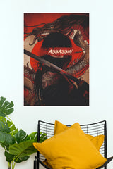 Japanese Dragon Assassin Poster – Samurai Warrior Red & Black Asian Art Wall Decor   (Super Hero Poster)