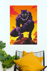 Black Panther Vibrant Retro Poster – Purple & Orange Superhero Wall Art (Super Hero Poster)