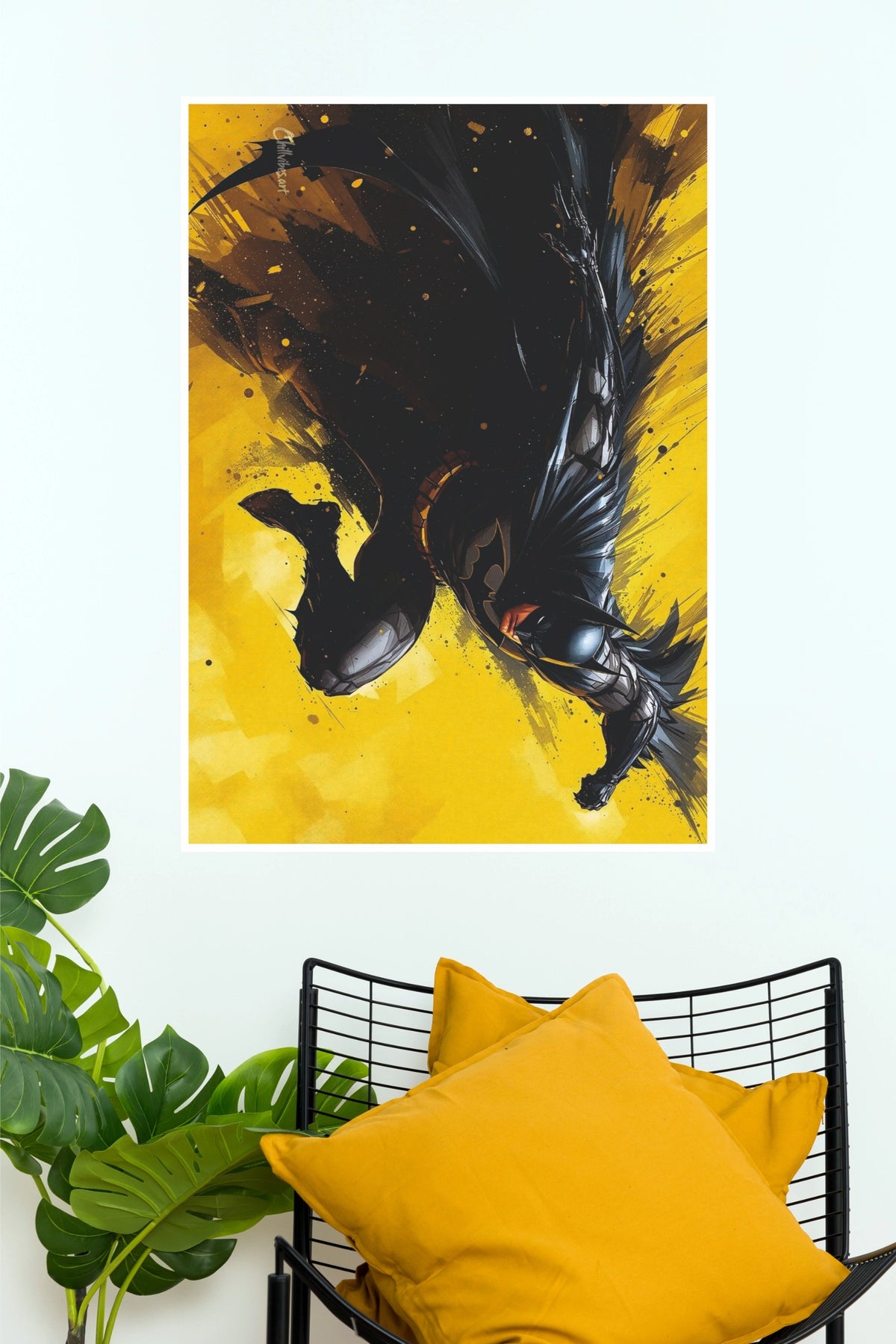 Batman Bruce Wayne Dynamic Action Wall Poster – Yellow & Black Comic Art Print (Super Hero Poster)