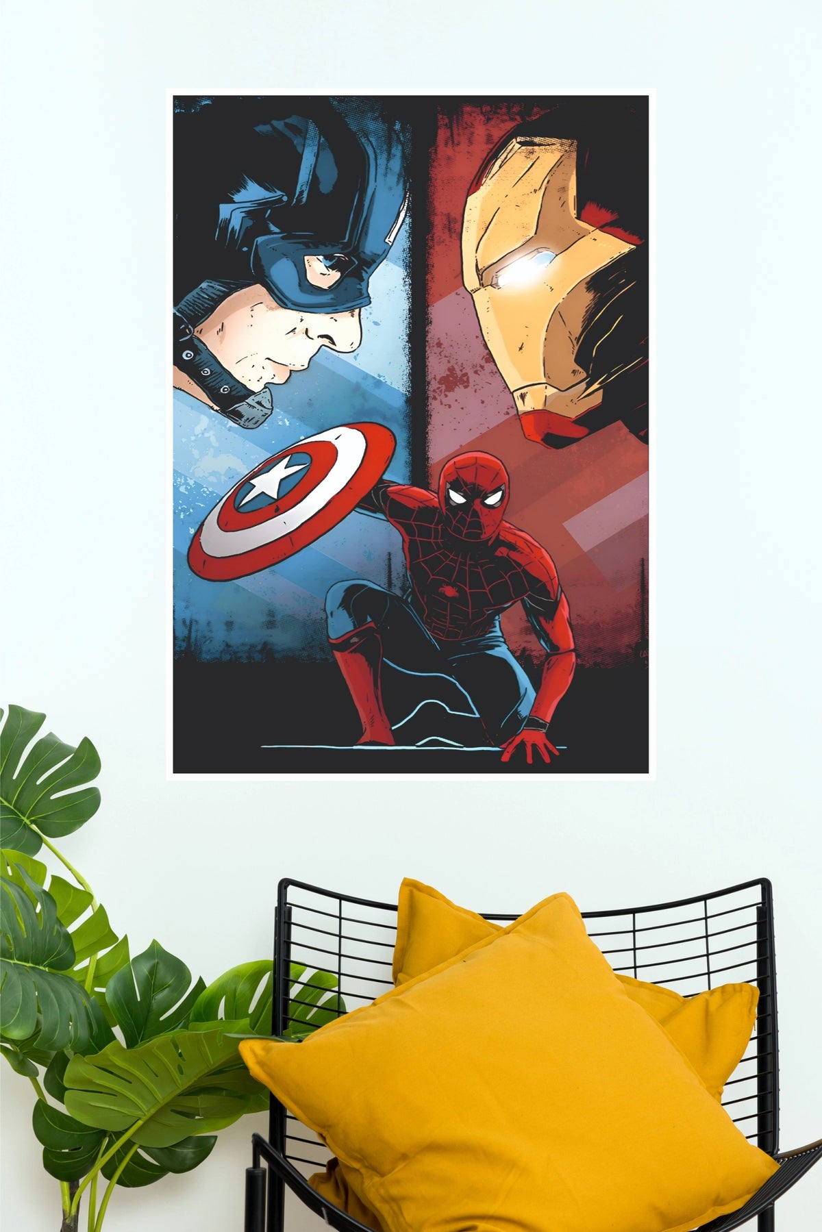 Marvel Superhero Trio Captain America Iron Man Spider-Man Comic Style Wall Poster  (Super Hero Poster)