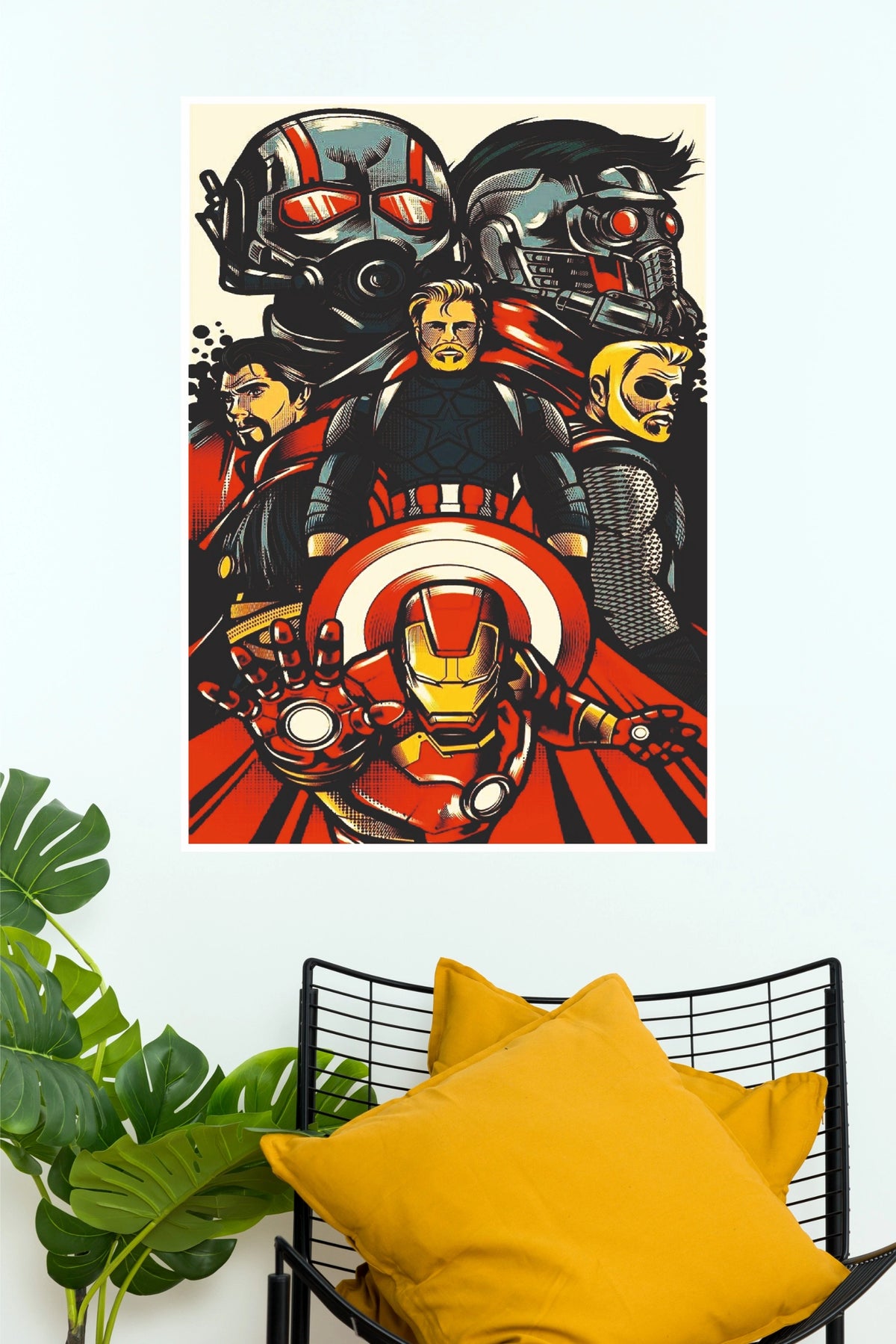Marvel Superhero Team Comic Wall Art Poster – Iron Man Captain America Pop Art Decor   (Super Hero Poster)