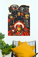 Marvel Superhero Team Comic Wall Art Poster – Iron Man Captain America Pop Art Decor   (Super Hero Poster)