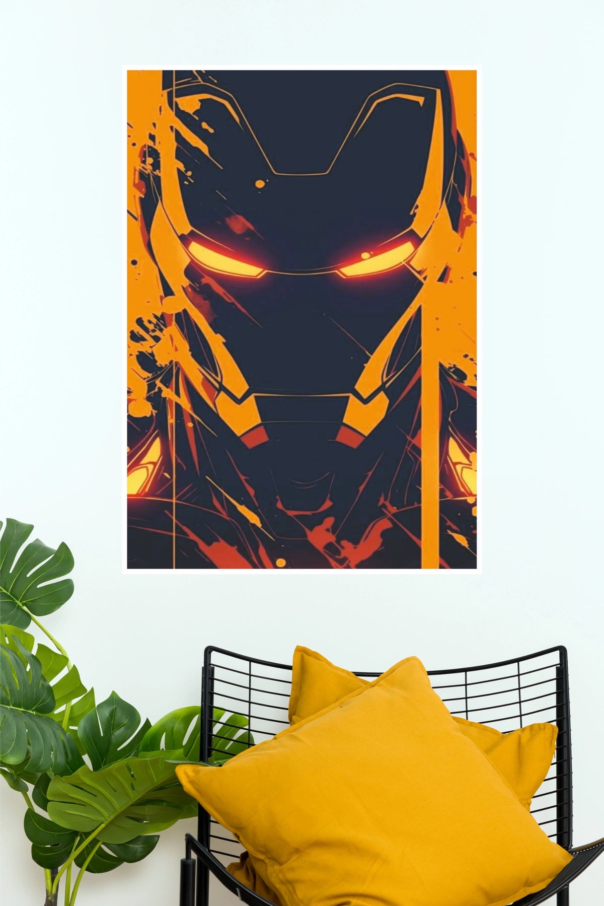 Iron Man Helmet Pop Art Wall Poster – Bold Orange & Black Superhero Decor  (Super Hero Poster)