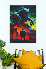 Kaiju Monster vs City Poster – Giant Creature Apocalypse Wall Art (Super Hero Poster)