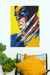 Classic Clawed Hero Comic Poster – Bold Yellow & Blue Superhero Wall Art  (Super Hero Poster)