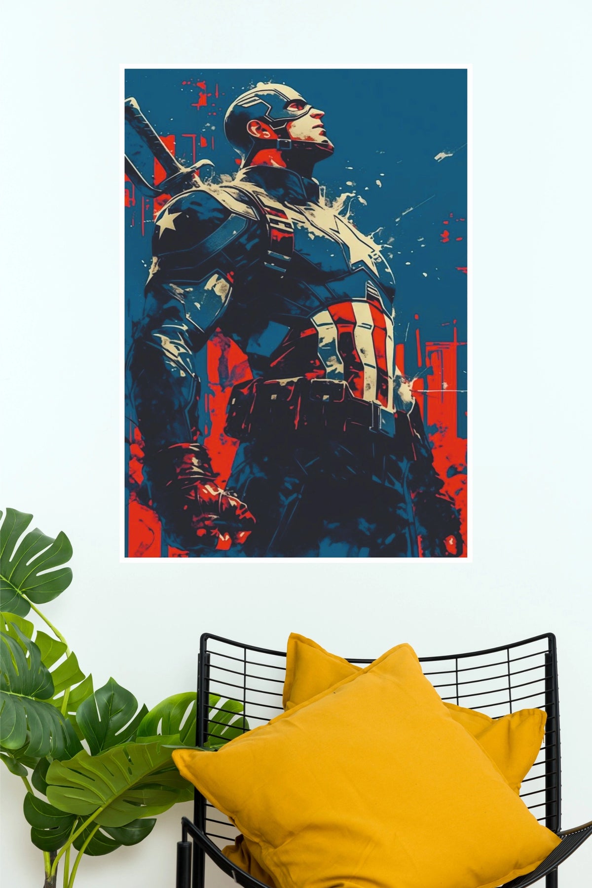 Captain America Inspired Superhero Poster – Bold Patriotic Comic Wall Art  (Super Hero Poster)