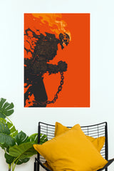 Ghost Rider Flaming Skull Poster – Dark Orange & Black Motorcycle Wall Art   (Super Hero Poster)