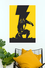 Black Adam Lightning Silhouette Poster – Bold Yellow & Black Superhero Wall Art (Super Hero Poster)