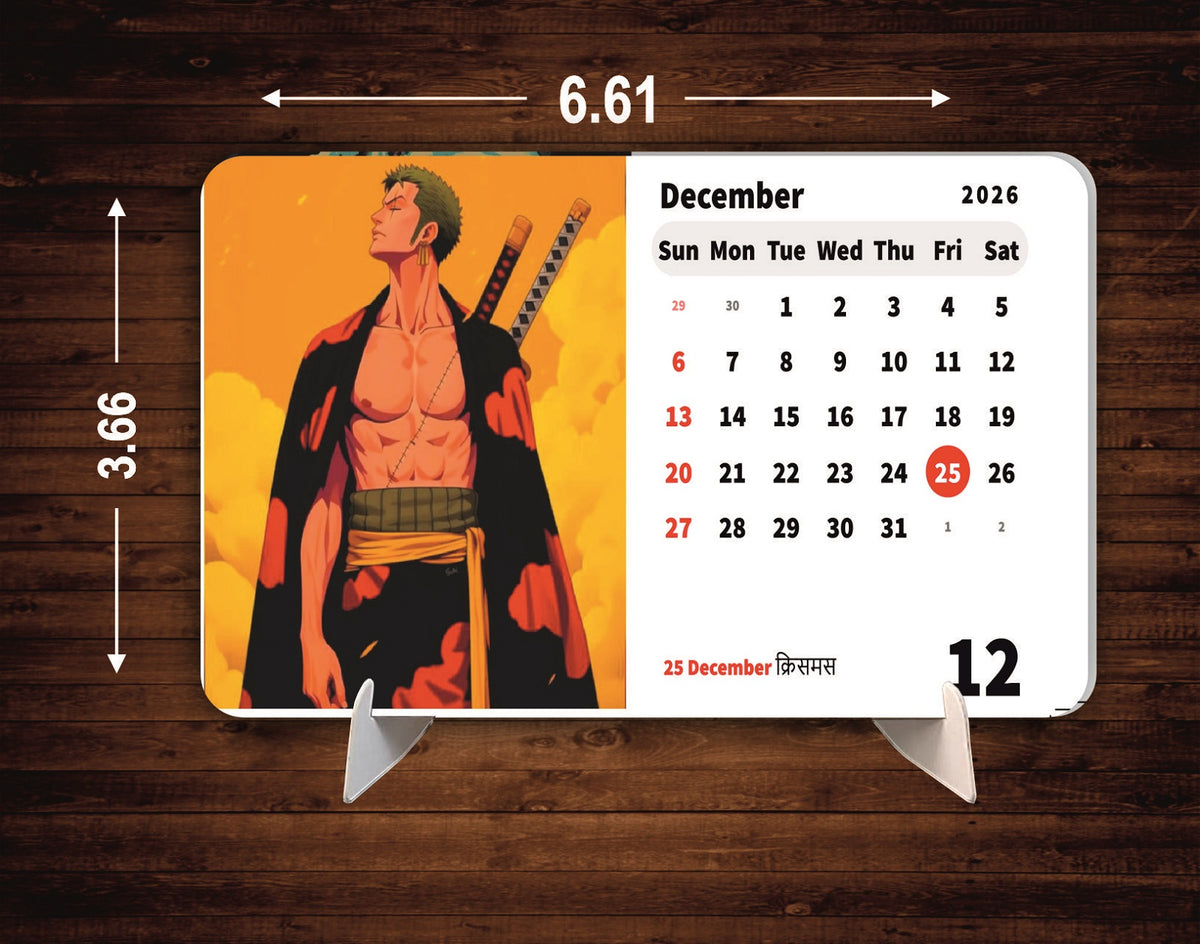 Wano Arc Zoro Premium Table Desk Calendar – 2026