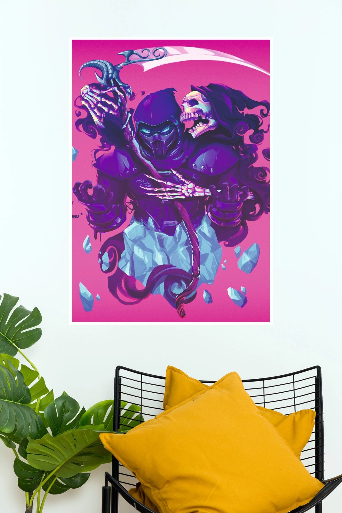 Neon Reaper & Skeleton Fantasy Wall Art Print | Dark Fantasy Gaming Poster (Darkness poster)
