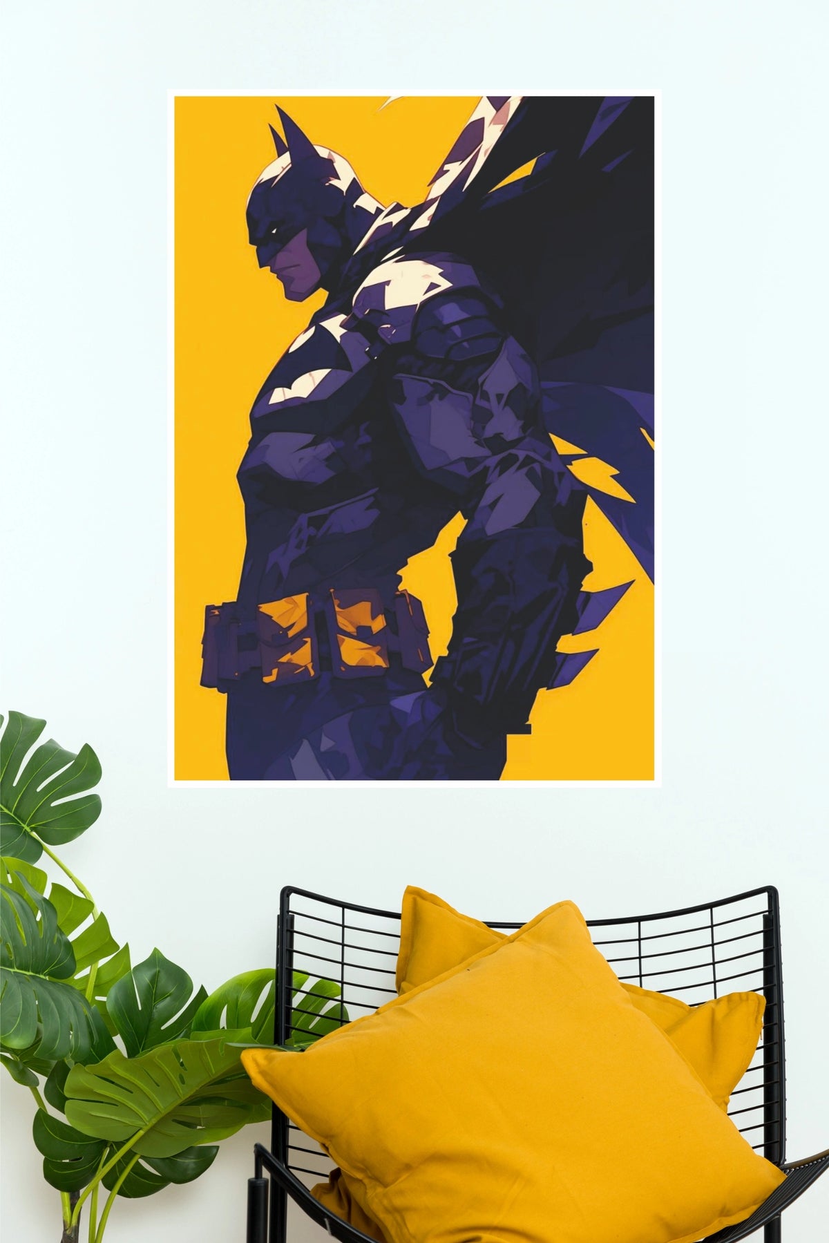 Batman Dark Knight Action Poster – Bold Yellow Superhero Wall Art  (Super Hero Poster)
