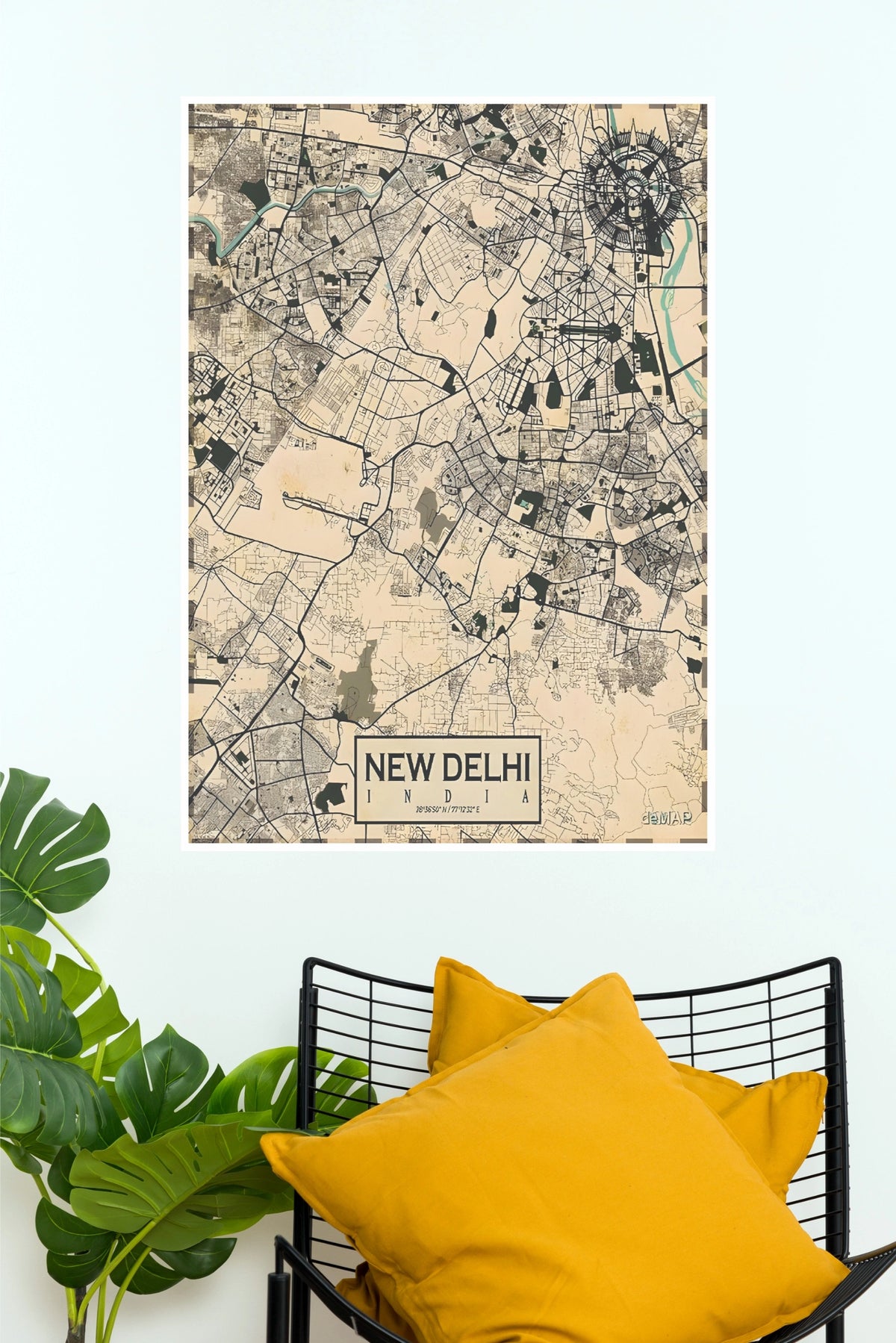 New Delhi City Map Wall Poster – Vintage Capital of India Map Art   (MAP  Poster)