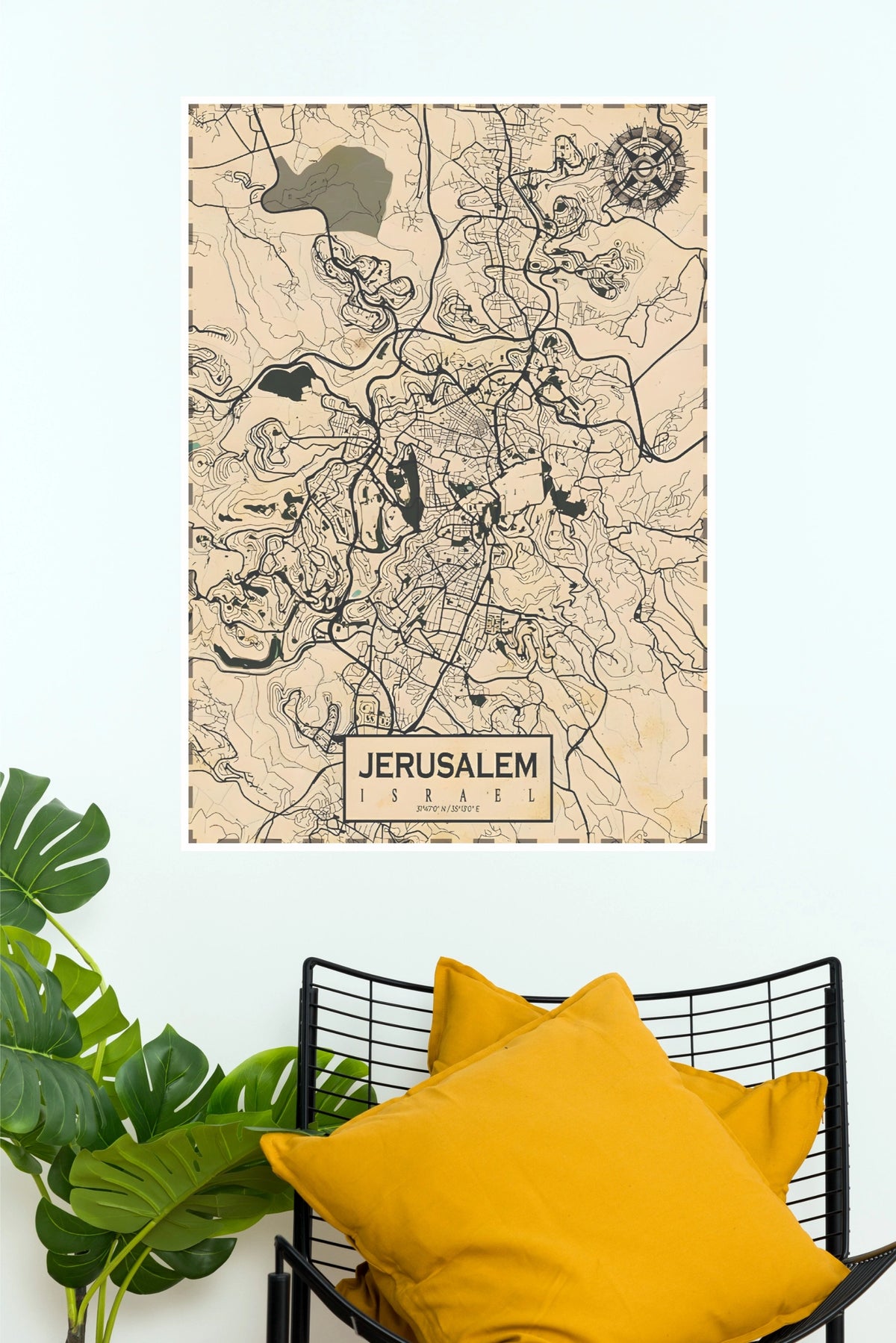 Jerusalem Vintage Map Wall Poster – Classic Beige City Map Artwork (MAP  Poster)