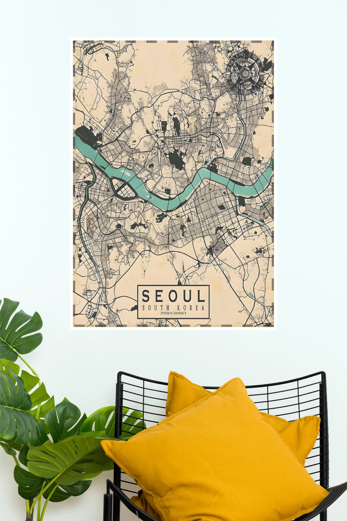 Vintage Seoul City Map Wall Poster – Classic South Korea Travel Map Art Print (MAP  Poster)