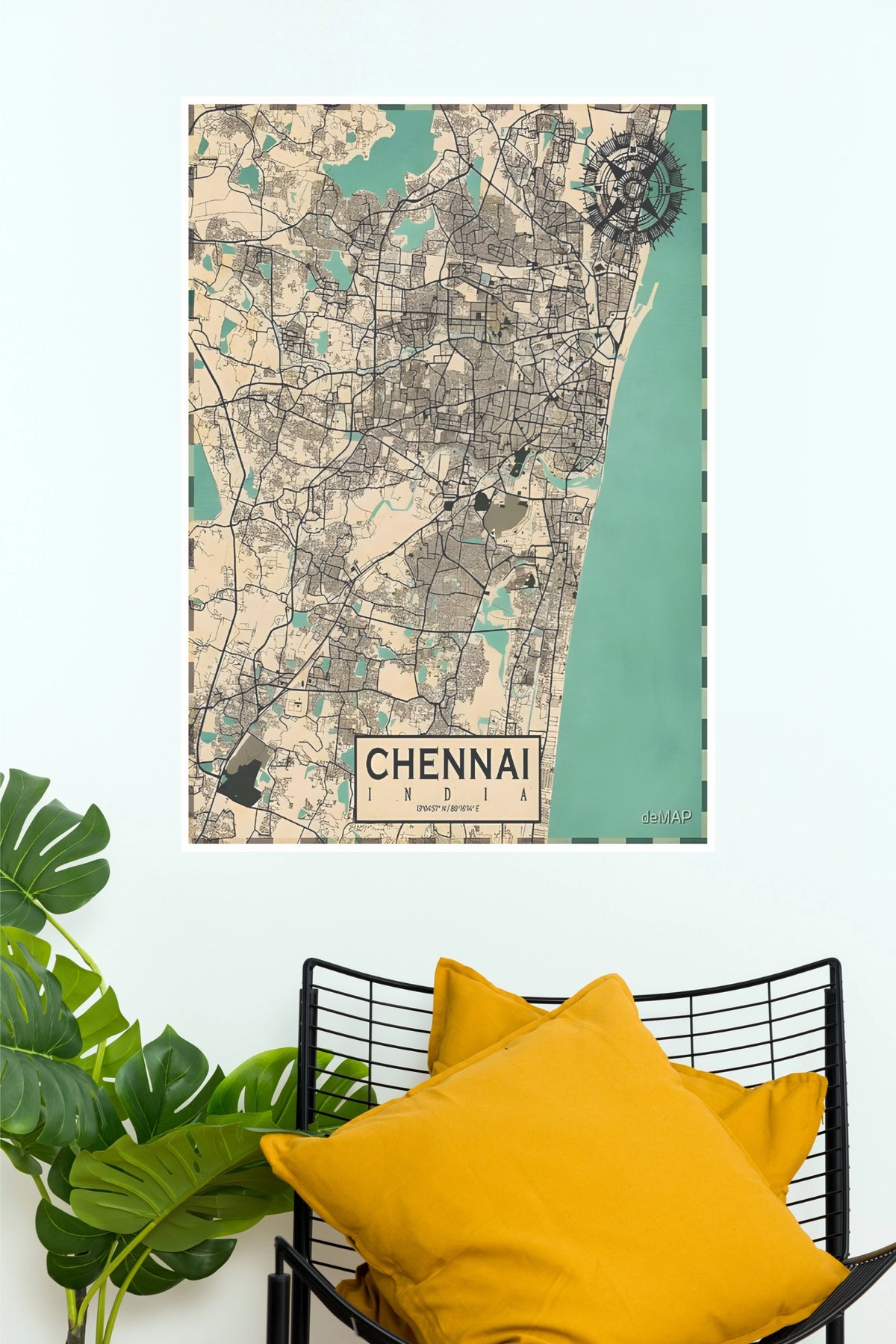 Vintage Chennai City Map Wall Poster – Classic India Travel Map Art Print   (MAP  Poster)